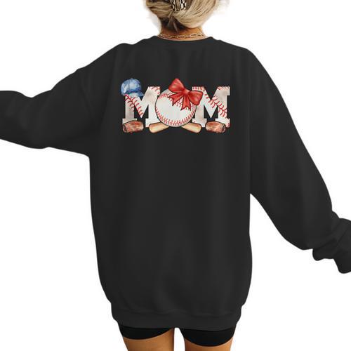 Ball Mom Bow Tie Baseball Mom Women's Sweatshirt Back Print - Sportilla