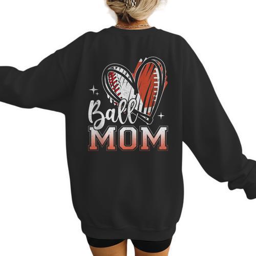 Ball Mom Football Baseball Mom Women's Sweatshirt Back Print - Sportilla