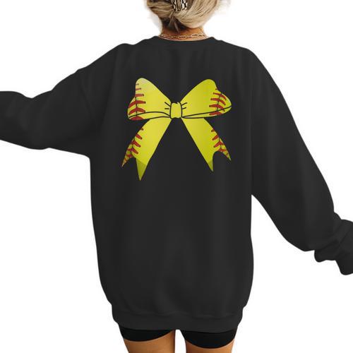 Baseball Bow Baseball Mom Women Baseball Mama Women's Sweatshirt Back Print - Sportilla