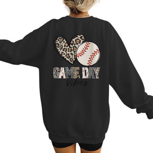 Baseball Game Day Vibes Baseball Mom Mama Leopard Cute Women's Sweatshirt Back Print - Sportilla