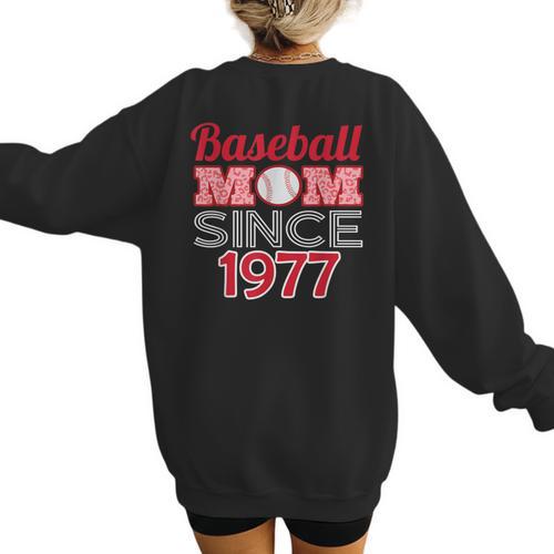 Baseball Mom Since 1977 Women's Sweatshirt Back Print - Sportilla