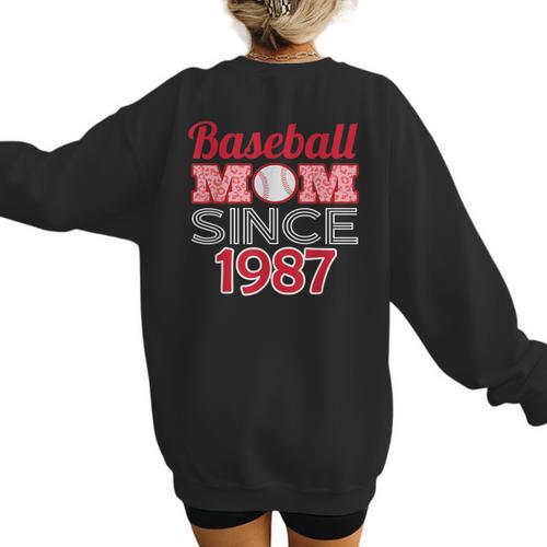 Baseball Mom Since 1987 Women's Sweatshirt Back Print - Sportilla