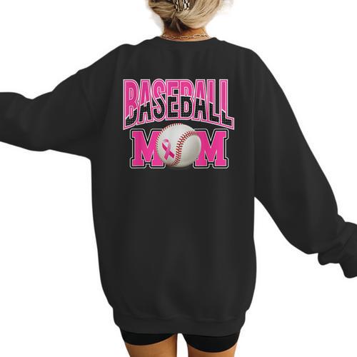 BASEBALL MOM BREAST CANCER RIBBON PINK SPORTS MOM Women's Sweatshirt Back Print - Sportilla