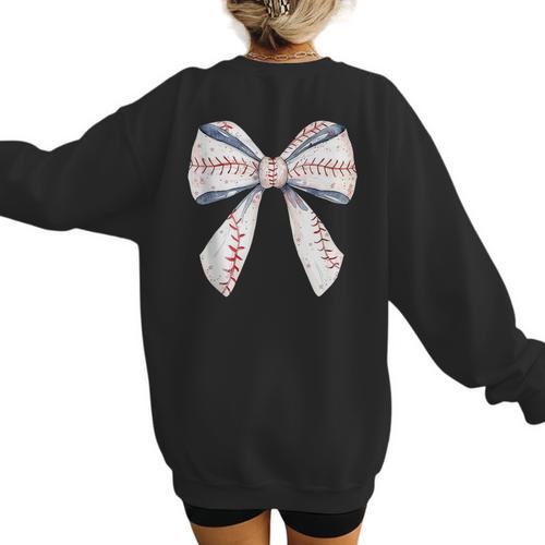 Baseball Mom Coquette Bow Baseball Mama Women's Sweatshirt Back Print - Sportilla