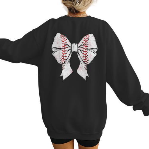 Baseball Mom Coquette Bow Mother's Day Baseball Mom Tees Women's Sweatshirt Back Print - Sportilla