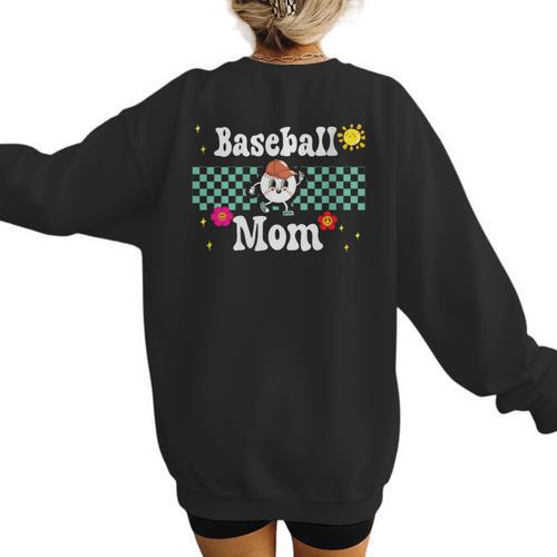 Baseball Mom Cute Retro Look Mothers Will Love Women's Sweatshirt Back Print - Sportilla