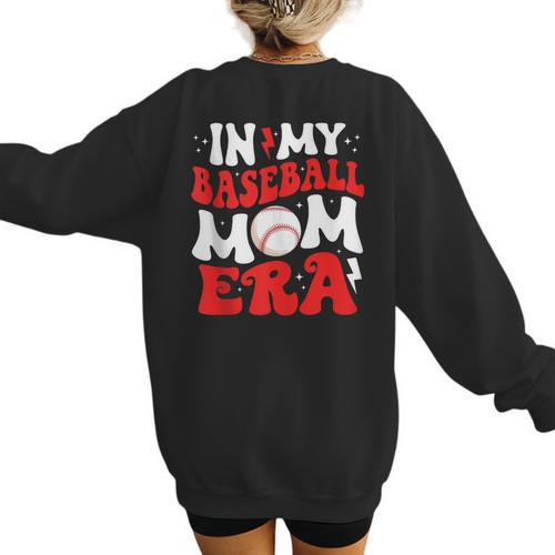In My Baseball Mom Era Cute Groovy Baseball Women's Sweatshirt Back Print - Sportilla