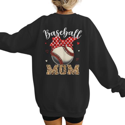 Baseball Mom Headband Leopard Baseball Ball Mother's Day Women's Sweatshirt Back Print - Sportilla