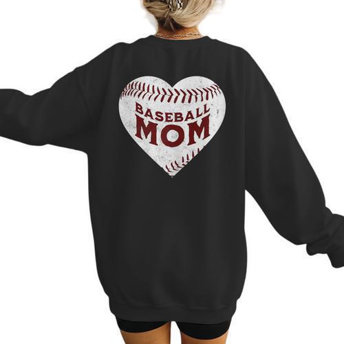 Baseball Mom Heart Love Mother's Day Game Day Support Women's Sweatshirt Back Print - Sportilla