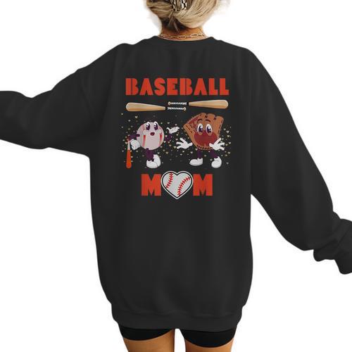 Baseball Mom Heart Baseball Mama Mother's Day Women's Sweatshirt Back Print - Sportilla