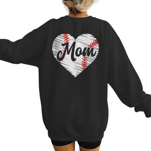 Baseball Mom Heart Mother's Day Mom Grandma Mama Boys Girls Women's Sweatshirt Back Print - Sportilla