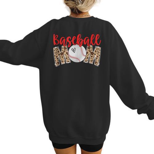 Baseball Mom Leopard Print Cute Mother's Day Sport Lover Women's Sweatshirt Back Print - Sportilla