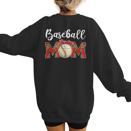 Baseball Mom Leopard Game Day Mom Life Mother's Day Women's Sweatshirt Back Print - Sportilla