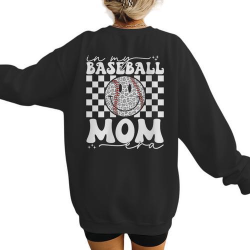 In My Baseball Mom Mama Era Leopard Mom Baseball Women's Sweatshirt Back Print - Sportilla