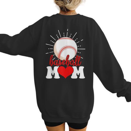 Baseball Mom Mama Mother's Day Sport Lover Women's Sweatshirt Back Print - Sportilla