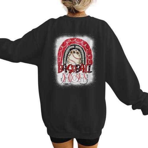 Baseball Mom Rainbow Boho Mommy Women's Sweatshirt Back Print - Sportilla