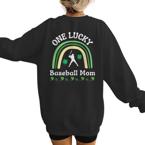 Baseball Mom St Patrick's Day Irish Shamrock Sports Women's Sweatshirt Back Print - Sportilla