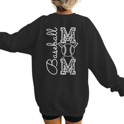 Baseball Mom Tee Leopard Mother's Day Grandma Women's Sweatshirt Back Print - Sportilla