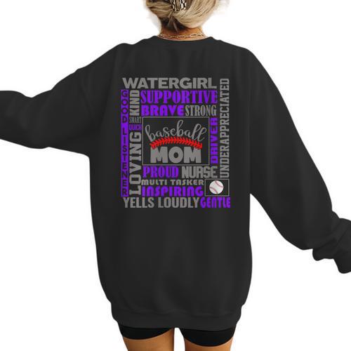 Baseball Mom Traits For Great Mothers Grey And Purple Women's Sweatshirt Back Print - Sportilla