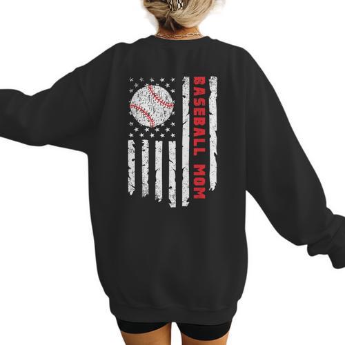 Baseball MOM USA American Flag Patriotic Mama Mother's Day For Women Kids Men Women's Sweatshirt Back Print - Sportilla