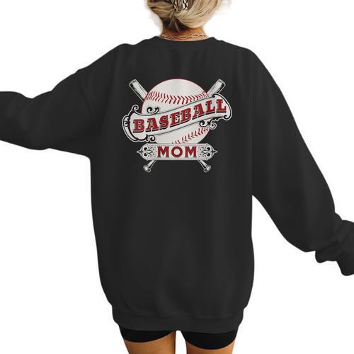 Baseball Mom Vintage Retro Game Day Son Supporter Fan Women's Sweatshirt Back Print - Sportilla