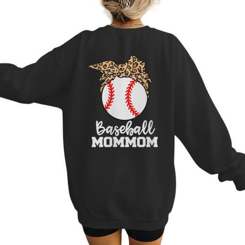 Baseball MomMom Baseball Player Leopard Mom Mom Women's Sweatshirt Back Print - Sportilla