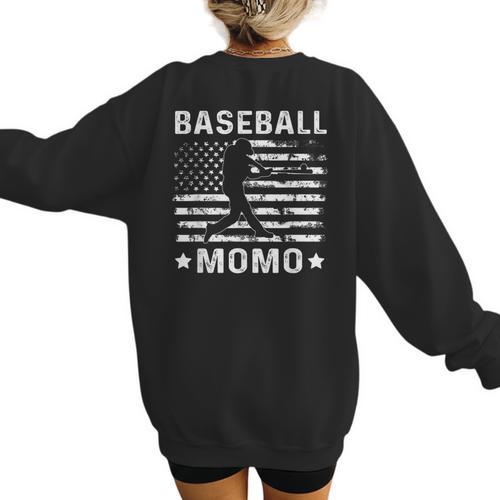 Baseball Momo Mom USA Flag 4th Of July Women's Sweatshirt Back Print - Sportilla