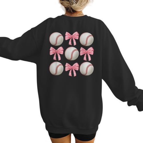 Baseballs And Bows Coquette Baseball Mom Baseball Coach Girl Women's Sweatshirt Back Print - Sportilla