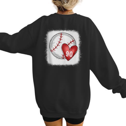 Bleached Custom Baseball Mom Number 90 Heart For Mom Women's Sweatshirt Back Print - Sportilla