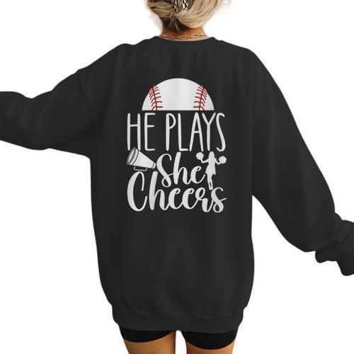 Cheer Baseball Mom Baseball And Cheer Mother Women's Sweatshirt Back Print - Sportilla