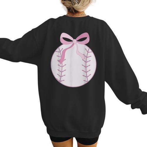 Coquette Baseball Mom Pink Bow Baseball Mama Women's Sweatshirt Back Print - Sportilla