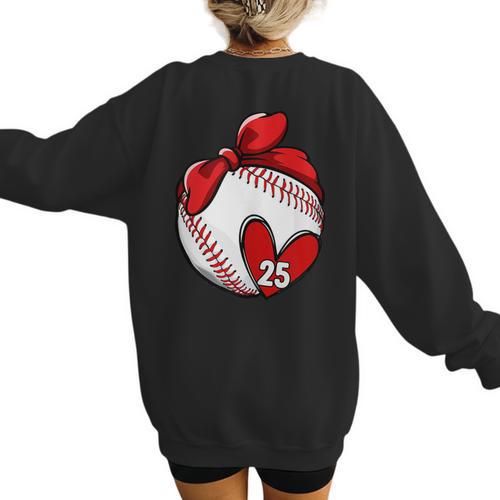 Custom Baseball Mom Number 25 Heart For Mom Mommy Women's Sweatshirt Back Print - Sportilla