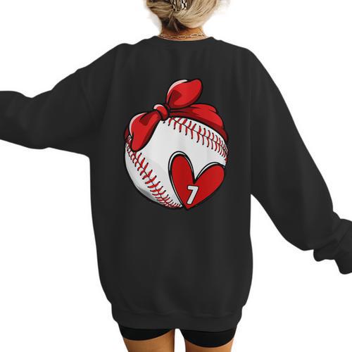 Custom Baseball Mom Number 7 Heart For Mom Mommy Women's Sweatshirt Back Print - Sportilla