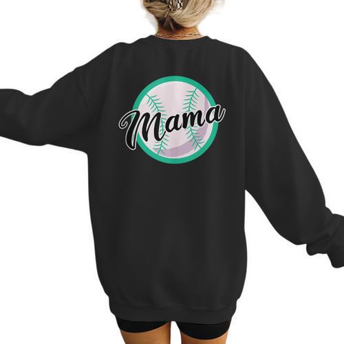 Cute Mama Script Font On Baseball Mom Women's Sweatshirt Back Print - Sportilla