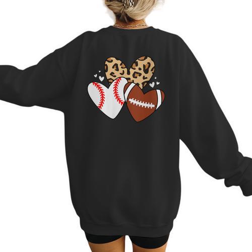 Football Baseball Heart Football Baseball Mom Women's Sweatshirt Back Print - Sportilla