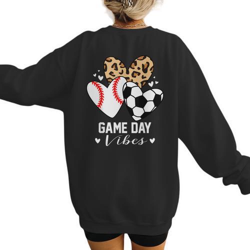 Game Day Vibes Soccer Baseball Mom Heart Women's Sweatshirt Back Print - Sportilla