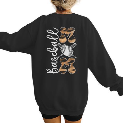 Happy Mother's Day Baseball Mom Leopard Softball Lover Women's Sweatshirt Back Print - Sportilla