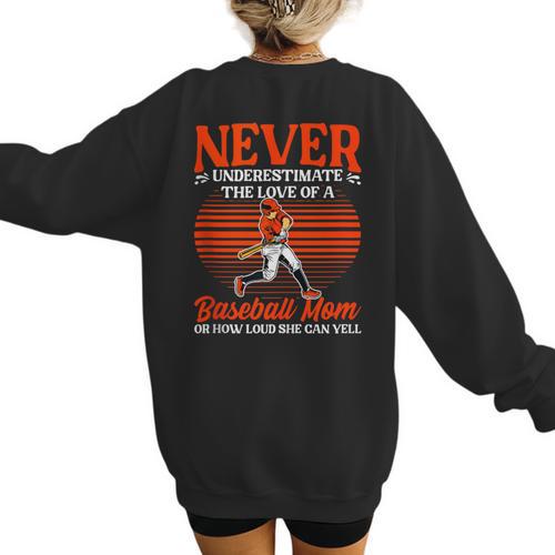 Love Of A Baseball Mom Pitcher Catcher Baseball Player Women's Sweatshirt Back Print - Sportilla