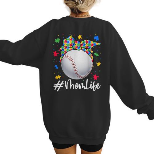 Messy Ball Puzzle Baseball Mom Life Autism Awareness Month Women's Sweatshirt Back Print - Sportilla