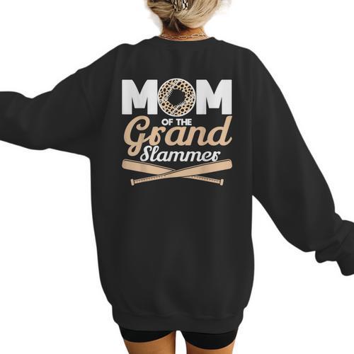 Mom Of The Grand Slammer Leopard Baseball Mom Women's Sweatshirt Back Print - Sportilla