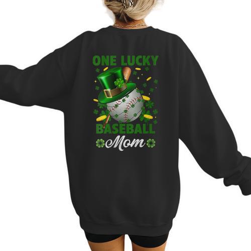 One Lucky Baseball Mom St Patricks Day One Lucky Mom Women Women's Sweatshirt Back Print - Sportilla