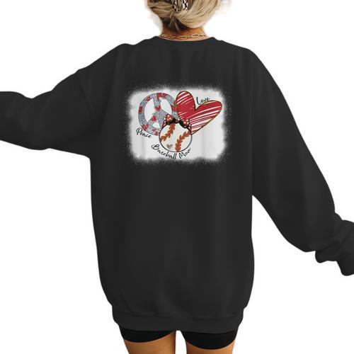 Peace Love Baseball Mom Mommy Women's Sweatshirt Back Print - Sportilla