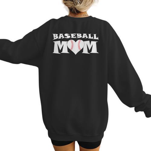 Proud Baseball Mom With Heart Game Day Women's Sweatshirt Back Print - Sportilla
