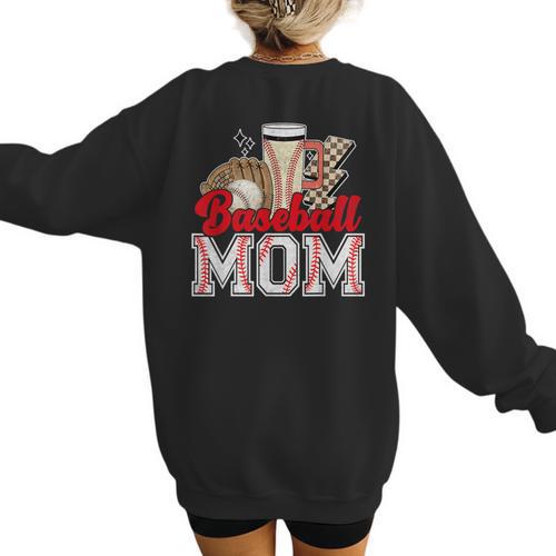 Retro Coffee Baseball Mama Mother's Day Baseball Mom Women's Sweatshirt Back Print - Sportilla