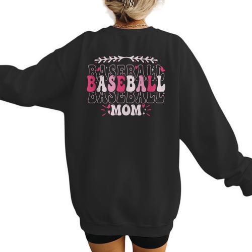 Retro Groovy Baseball Mom Proud Baseball Mom Women's Sweatshirt Back Print - Sportilla