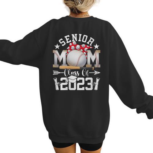 Senior 23 Baseball Mom Class Of 2023 Graduated Mother's Day Women's Sweatshirt Back Print - Sportilla