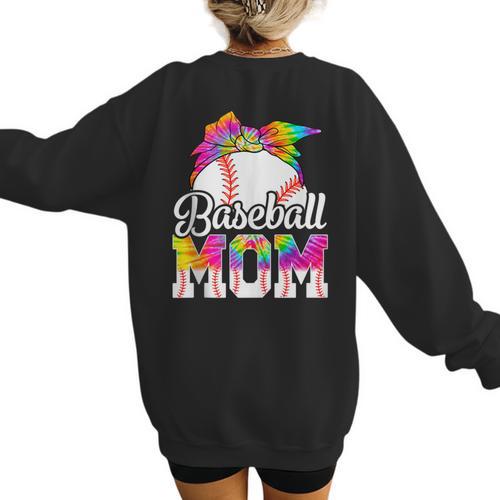 Tie Dye Baseball Mom Baseball Mama Sport Mother's Day Women's Sweatshirt Back Print - Sportilla
