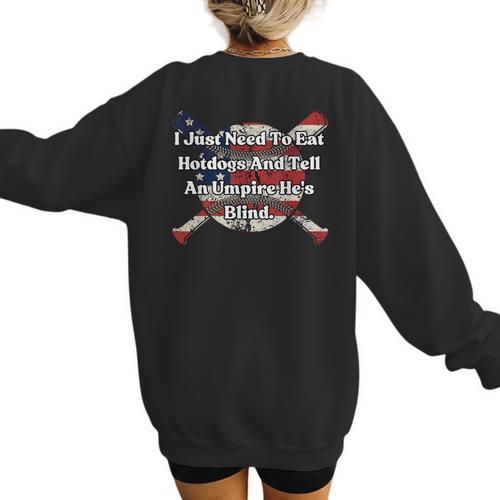 Umpire And Hotdogs 4th July Baseball Moms Women's Sweatshirt Back Print - Sportilla