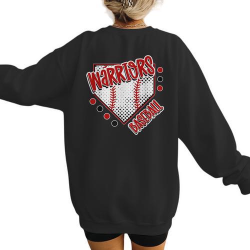 Warriors Home Plate Baseball Sports Baseball Mom Women's Sweatshirt Back Print - Sportilla
