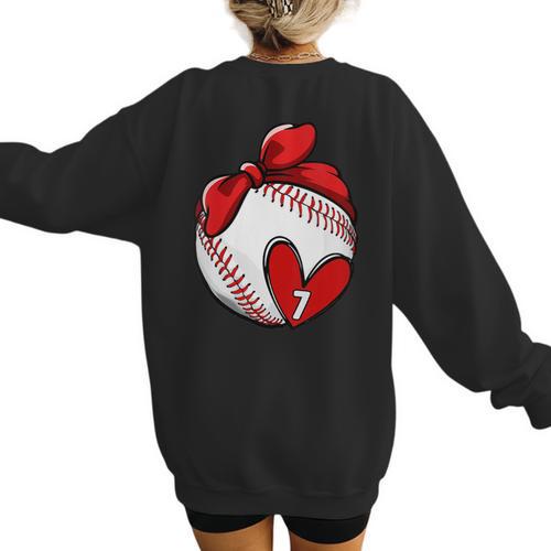 Womens Custom Baseball Mom Number 7 Heart For Mom Mommy Women's Sweatshirt Back Print - Sportilla